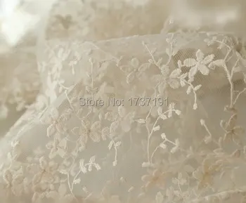 

Beige Embroidered Lace Fabric Retro Floral Cotton Fabric Lace Tissue Mesh Lace Soft
