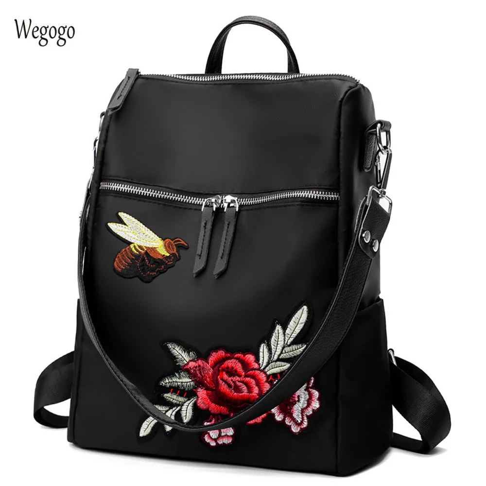 Vintage Handmad Embroidery Flower Women Backpacks Leather School Bag