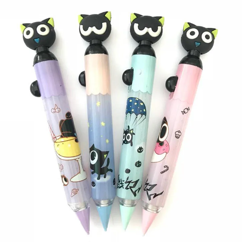

1 Pcs Kawaii Cartoon Black Cat Plastic Head Press Automatic Mechanical Pencil School Supply Student Stationery 0.5mm