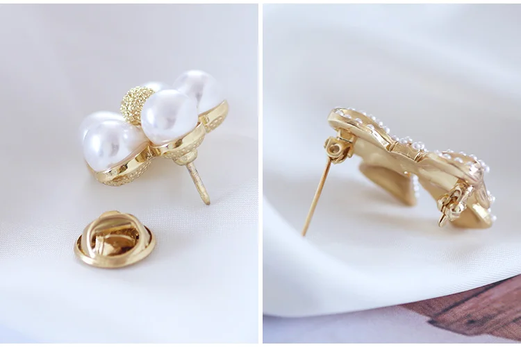 Sansummer New Hot Fashion Golden Bowknot Flower Pearl Romantic Feautiful Elegant Party Brooch For Women Jewelry 835