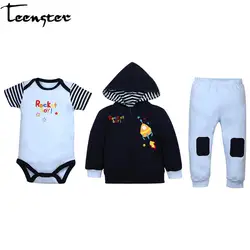 Teenster Bbay Одежда для девочек комплект одежды для мальчиков толстовки пальто и Боди и Штаны динозавр мультфильм вышивка новорожденного