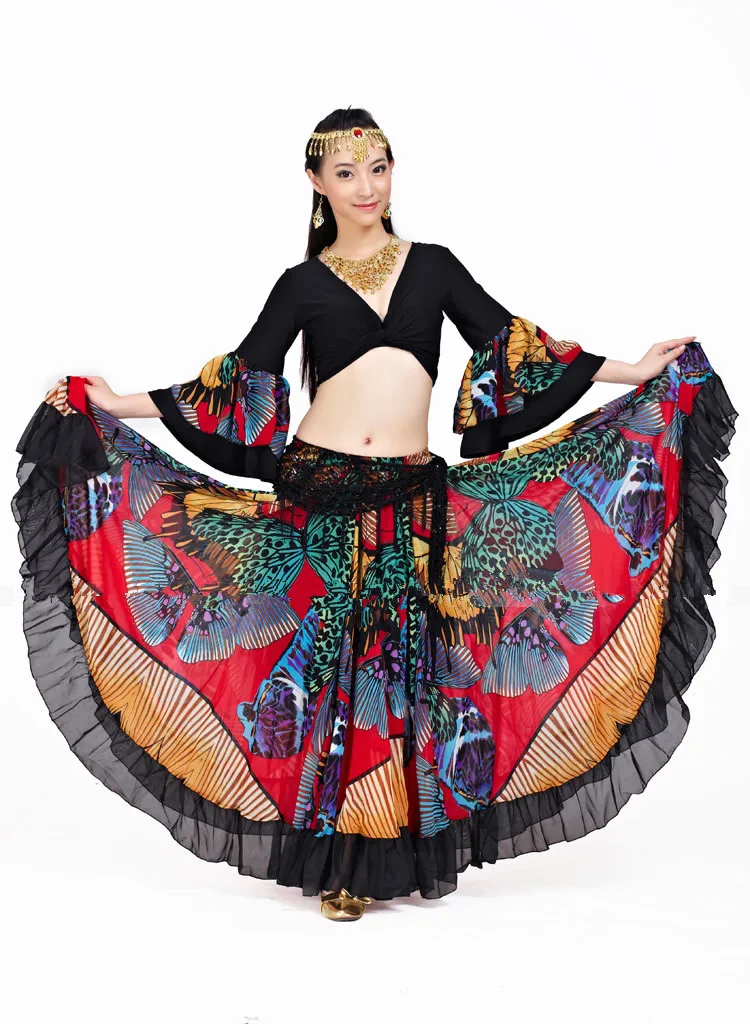 720 Degree Flower Printed Gypsy Skirt Belly Dance Tribal Clothing Bellydance Costume Flamenco Clothes Spanish Stage Show Egypt - Image 2