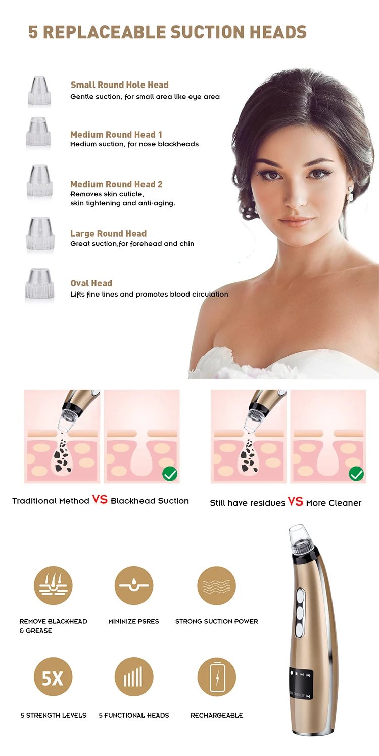 Removedor de Cravo Poder de Sucção a Vácuo Limpador de Poros Máquina de Beleza Acne Extractor Ferramenta Display Lcd Dispositivo Rosto Esfoliante 5 9 Beleza e saúde