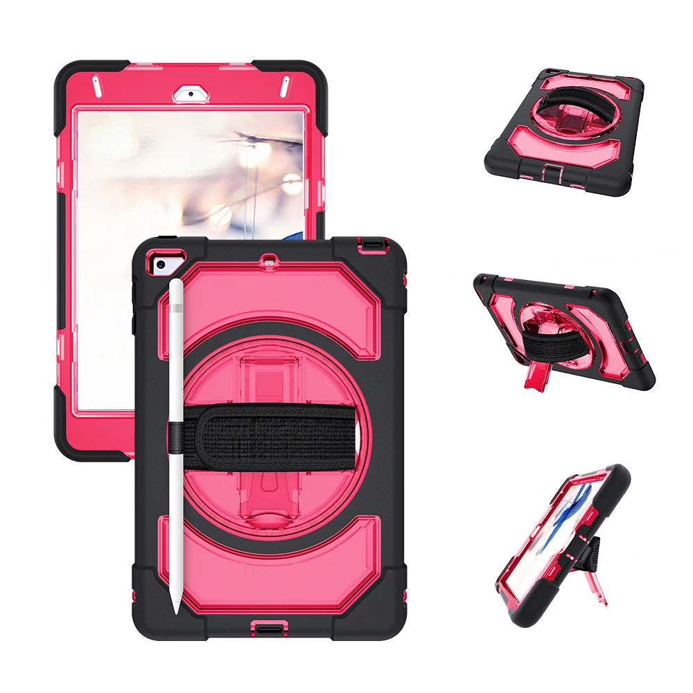 

For iPad Mini 5 / 4 Case with Pencil Holder PC and TPU Cover with 360 Degree Rotation Hand Strap and Stand-Miesherk Red Black