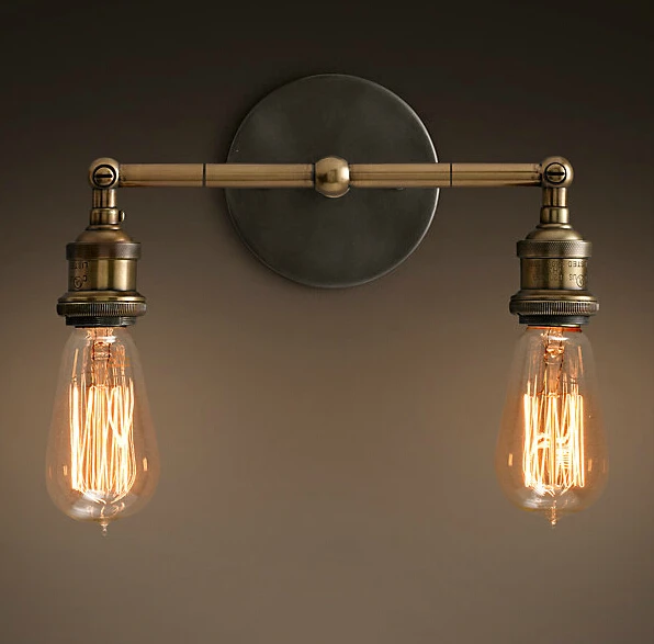 

Double Heads RH Loft Ajustable Wall Sconces Lamp Minimalist Iron Bed Balcony Cafe Home Mini Decorative Wall Light Fixture
