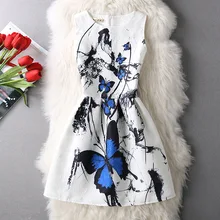 Estilo caliente verano de las mujeres de ropa de moda mujer Sexy vestido de fiesta Jacquard con estampado vestido de cintura alta Vintage chaleco vestido sin mangas