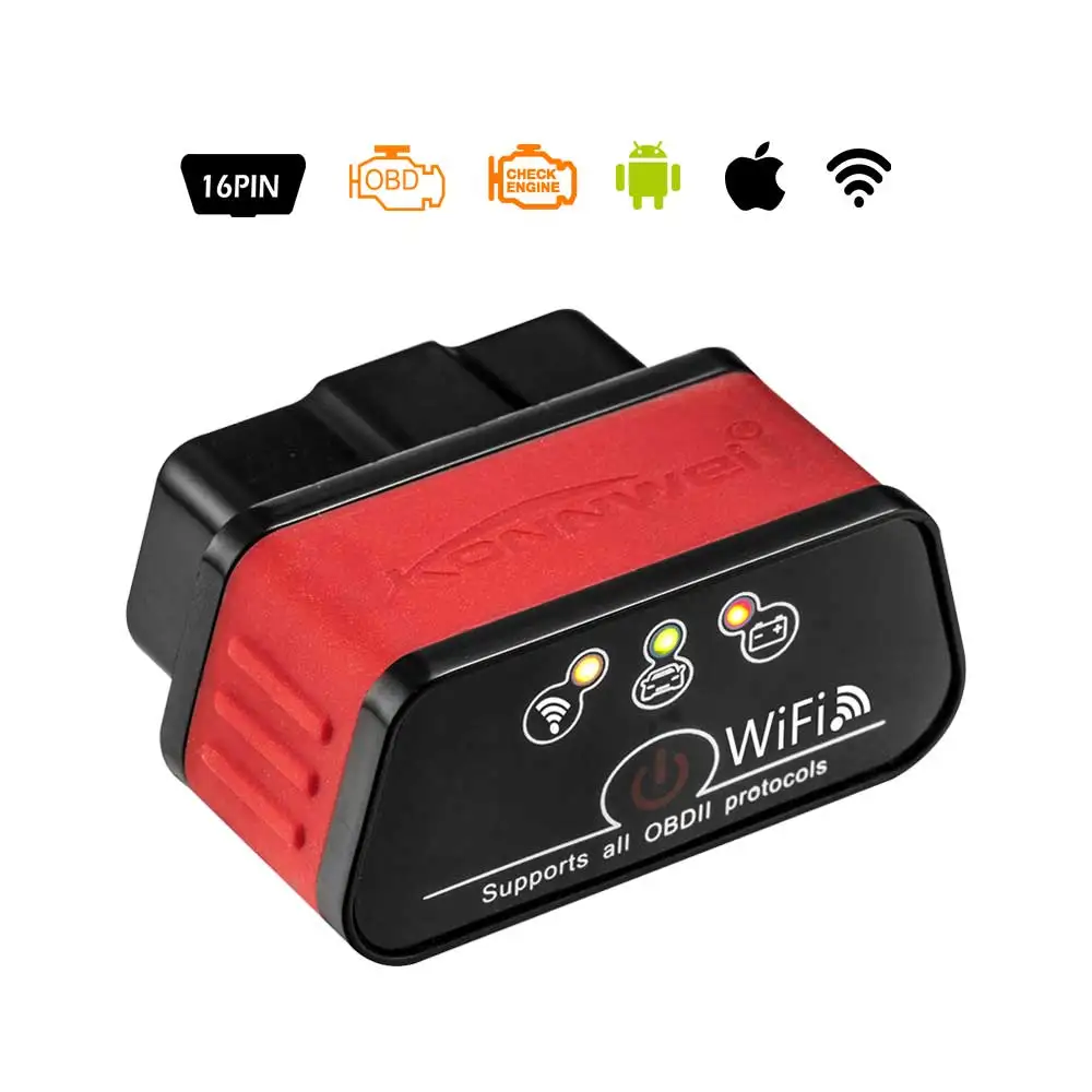 Konnwei KW903 EML327 Wifi V1.5 Авто OBD2 диагностический инструмент ODB 2 Автосканер ELM 327 Wi-Fi OBD2 код ридер для Android/IOS Wi-Fi - Цвет: black and red