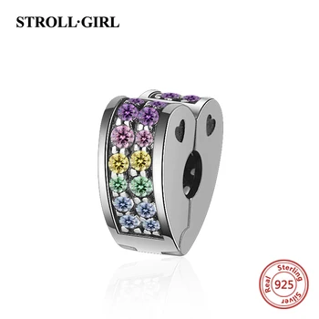 

925 Sterling Silver Heart Shape Clip Safety Stopper Charms Beads with Cz Fit Original European Bracelet Diy Jewelry Making Gift