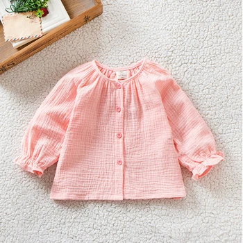 

2019 Spring Autumn New Baby boys Girls clothes Round-collar Wrinkle Shirt Princess Lantern Sleeve Topcoat kids newborn shirt