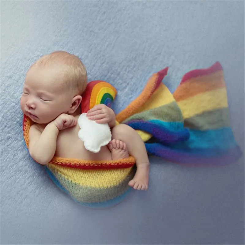 Новорожденный ребенок реквизит для фотосъемки Радуга переплетение одеяло для новорожденных Детские фото реквизит смешанный хлопок одеяло