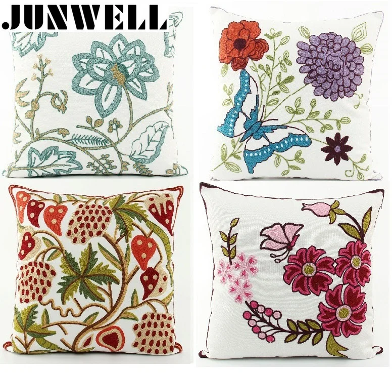 

100% Cotton Canvas 3D effect Floral Embroidery Throw Pillow Sofa Office Back Cushion Baby Room Decorative 45x45cm Square