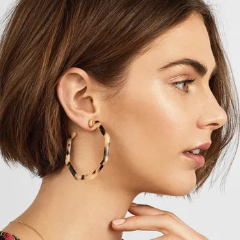 

Leopard Vintage Acetate Resin Geometric Large Polygonal Stud Earrings For Women Acrylic Tortoiseshell Pendientes Jewelry Gift