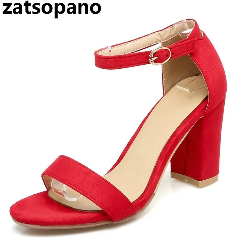 

Zatsopano 2019 Ankle Strap Heels Women Sandals Summer Shoes Women Open Toe Chunky High Heels Party Dress Sandals Big Size 42 43