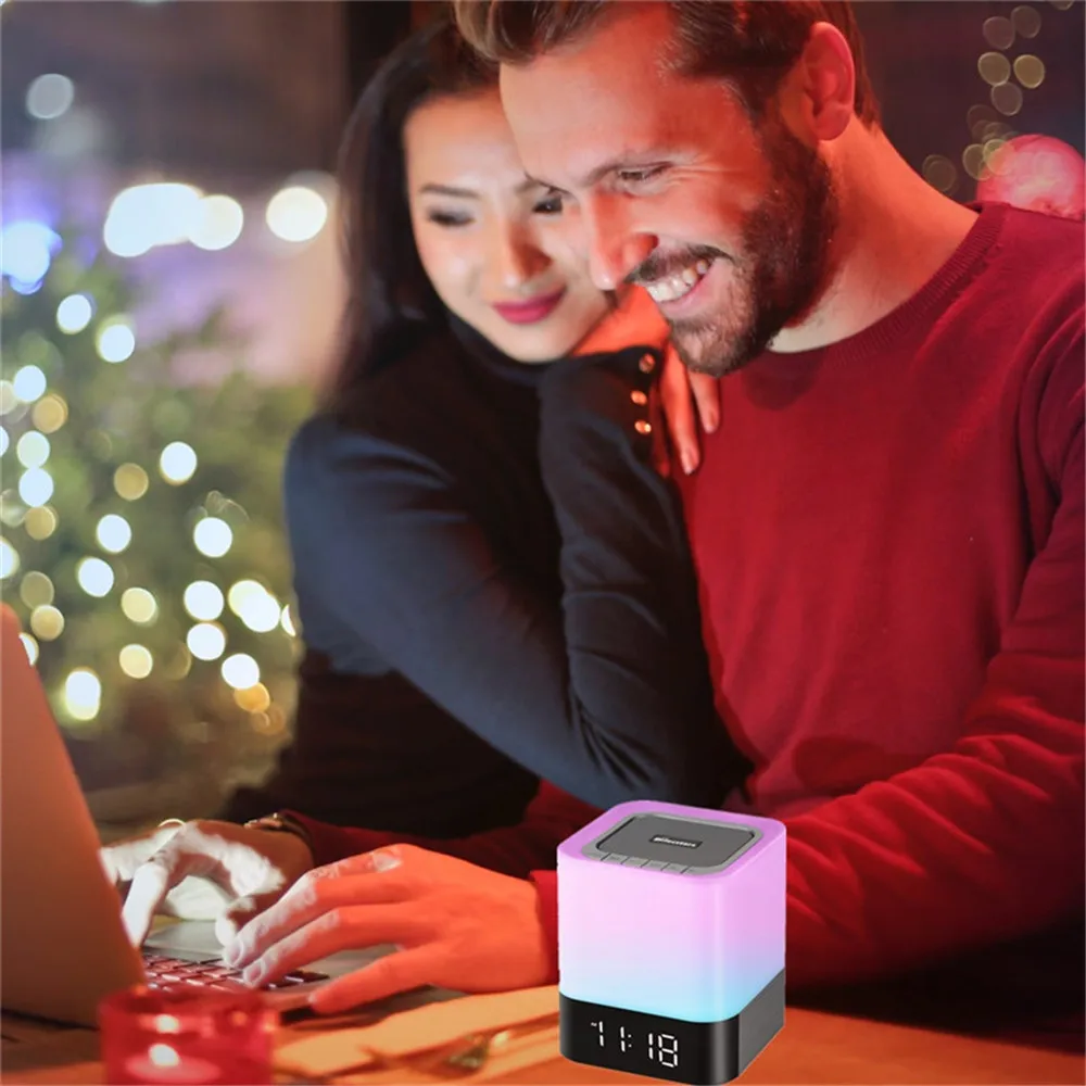

Elecstars Alarm Clock Night Light -Touch Sensor Bedside Lamp with Bluetooth Speaker Support MP3, USB Gift for Kids baby