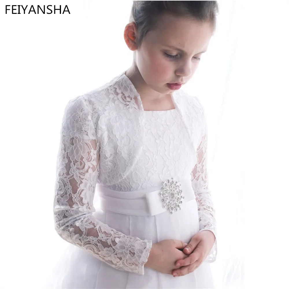 

New White Lace First Communion Dresses for Girls Flower Girl Dresses for Weddings with Jacket Girls Pageant Dresses