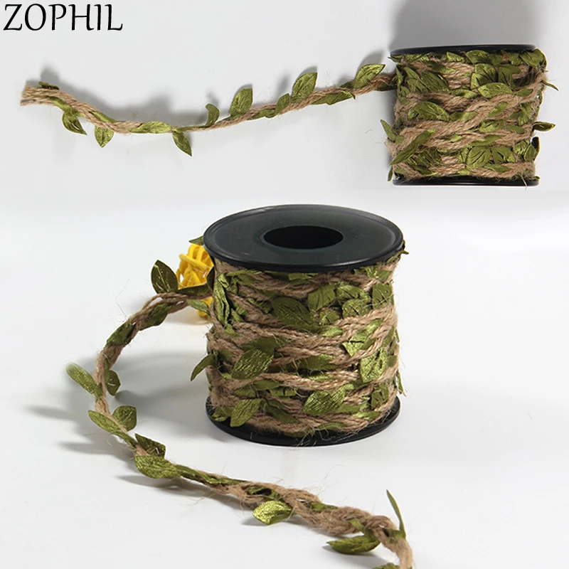 

1yard 6mm DIY Simulation Green Leaves Weaving Hemp Rope Wedding Decoration Rustic Vintage Birthday Gift Favors Bouquet Packaging