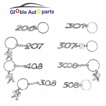 Key Ring For Peugeot Car Logo 206 207 307 308 408 3008 508 Keyring Car Styling Alloy Key Ring Keychain Keyrings