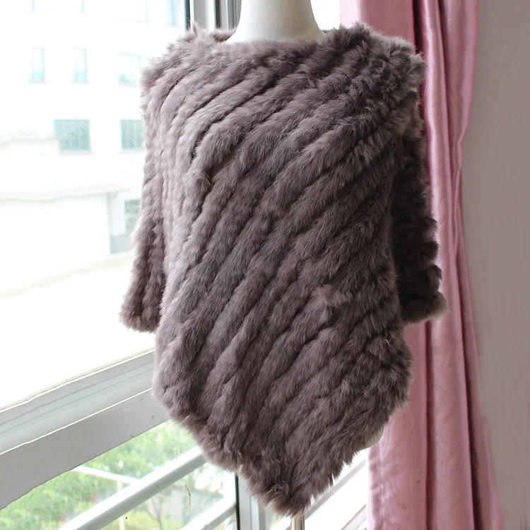

Hot Sale Fashion Women Fur Shawl and wrap Natural Real Knitted Rabbit Fur Poncho Triangle Autumn Winter Fur scarf Pashmina capes