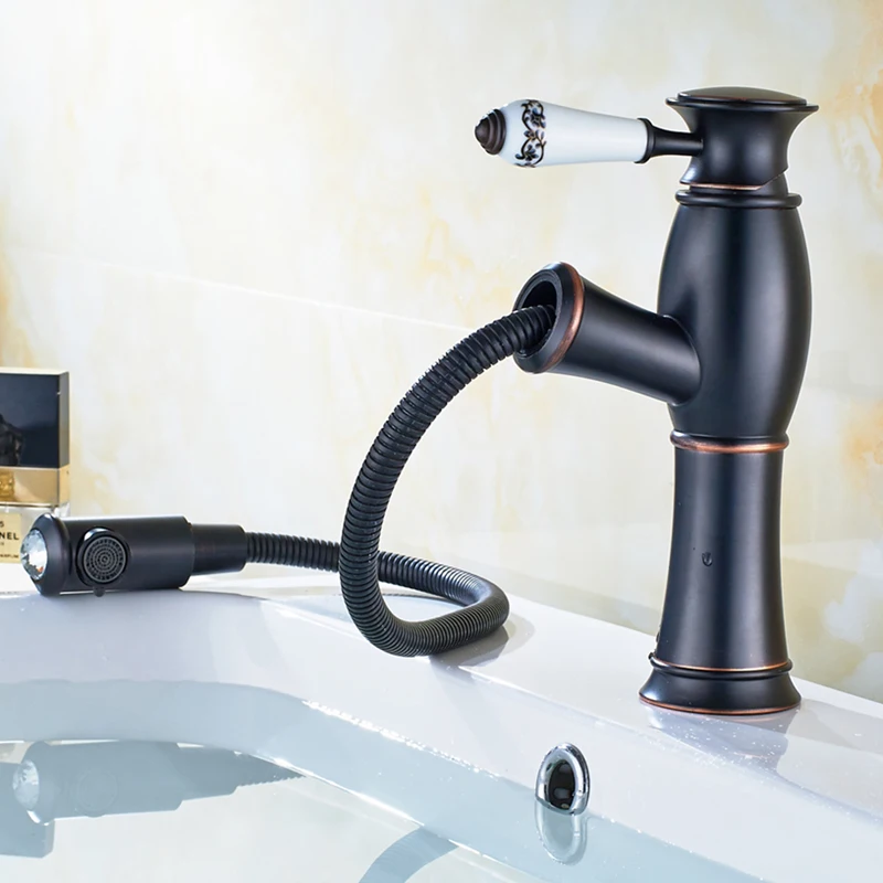 

Antique black copper avatory faucet bathroom basin faucet handle new retro style ceramic bathroom faucet