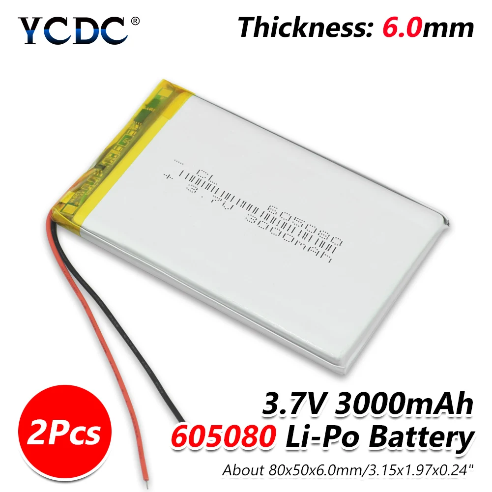 1/2/4 шт. 605080 3,7 V 3000mAh литий-полимерный Батарея электронная книга Переговорные светодиодный светильник радио батареи Встроенная умная зарядка модуль безопасная зарядка - Цвет: 2 pieces