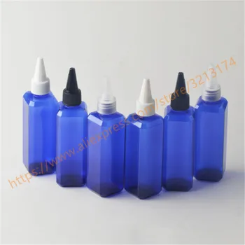 

100ml blue square PET bottle with sharp plastic lid,emulsion/seasoning solvent bottle,for food storage or liquid