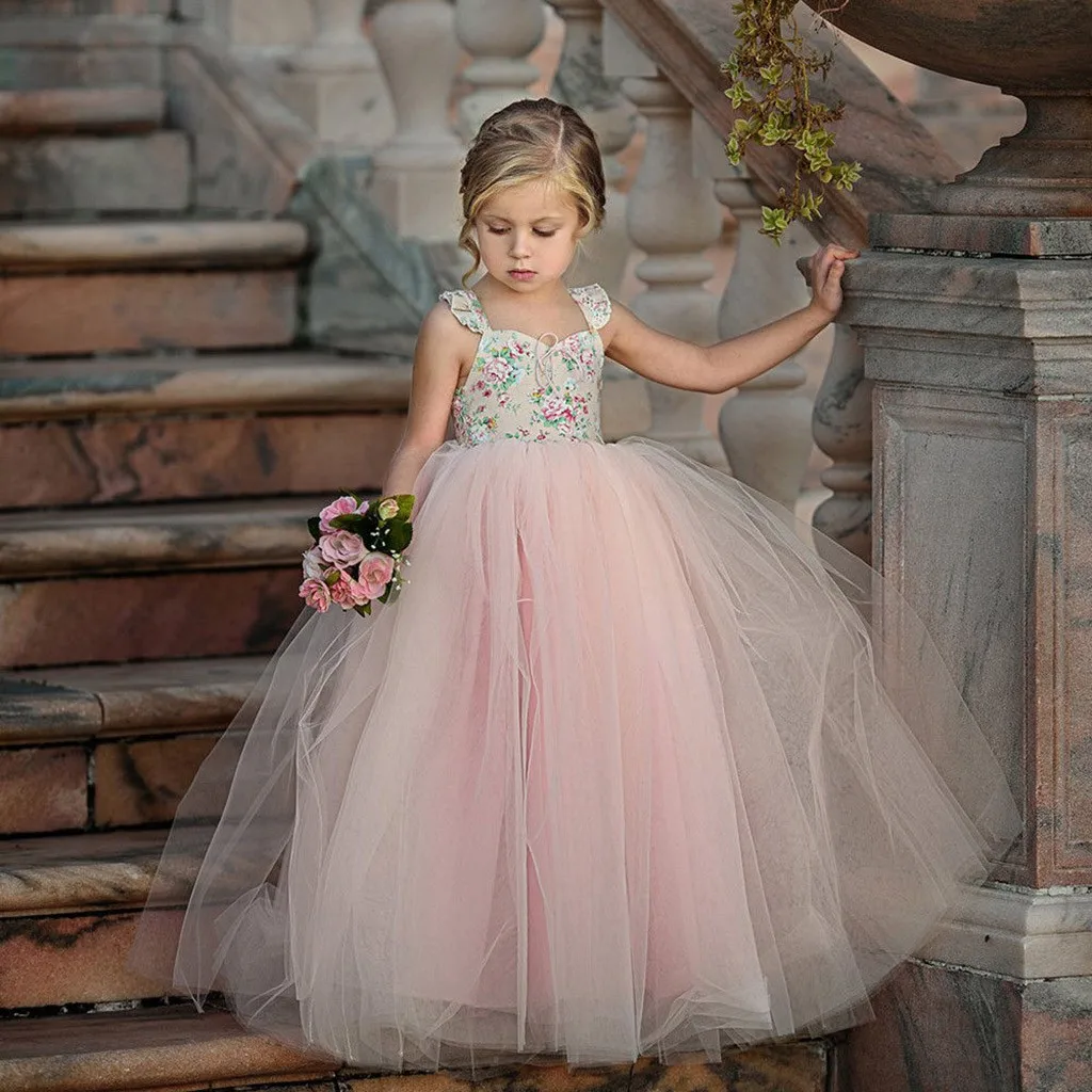 Children Kids Girls Sleeveless Fancy Wedding Bridesmaid Gown Formal