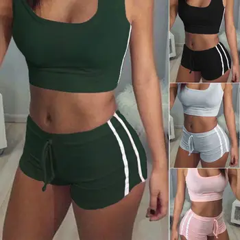 

Womens Sleeveless Jumpsuit Crop Top&Short Pants Casual Bodysuit Bodycon Romper 2PCS Clothing Set