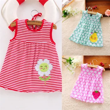 

Toddler Cute Baby Cotton Flower Children Dot Striped Tees Dress T-Shirt Vest