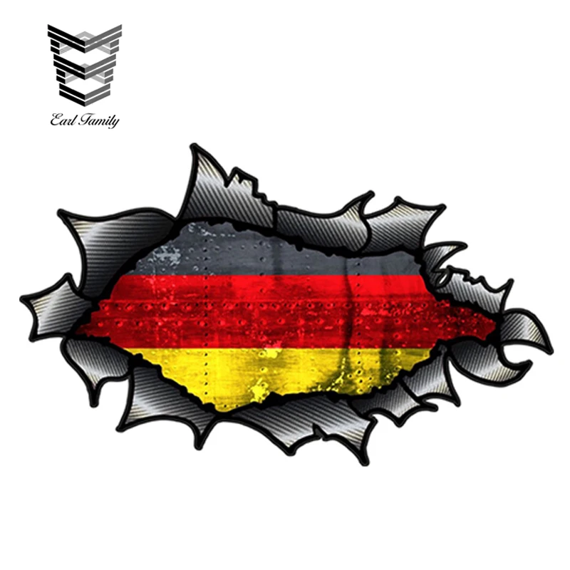 

EARLFAMILY 15cm x 9cm Ripped Torn Carbon Fibre Fiber Design With Germany German Flag Motif Vinyl Car Sticker 3D Car Decor