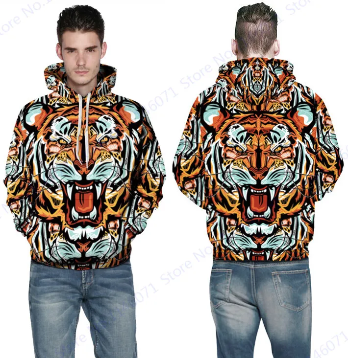 3D Brown Tiger Skateboarding Hoodie Leopard Tiger Head Pullover Hoodies Autumn Men Sweatshirt 