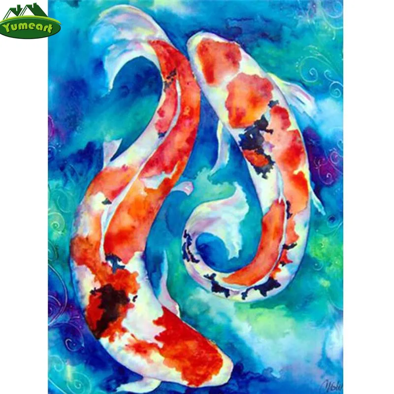 YUMEART 5D DIY Diamond Embroidery Animal Mosaic Rhinestone Painting Cross Stitch Carp Fish Resin Crafts Home Furnishing | Дом и сад