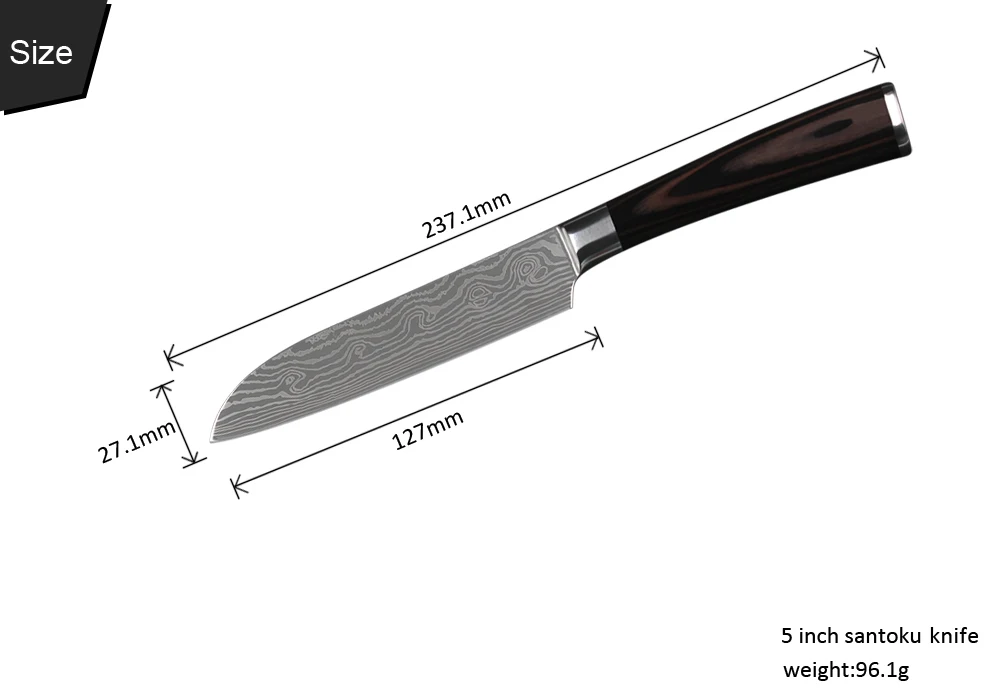 Дизайн, нож santoku для 5 дюймов, кухонный нож 7CR17, кухонные инструменты из нержавеющей стали с деревянной ручкой pakka, кухонные аксессуары