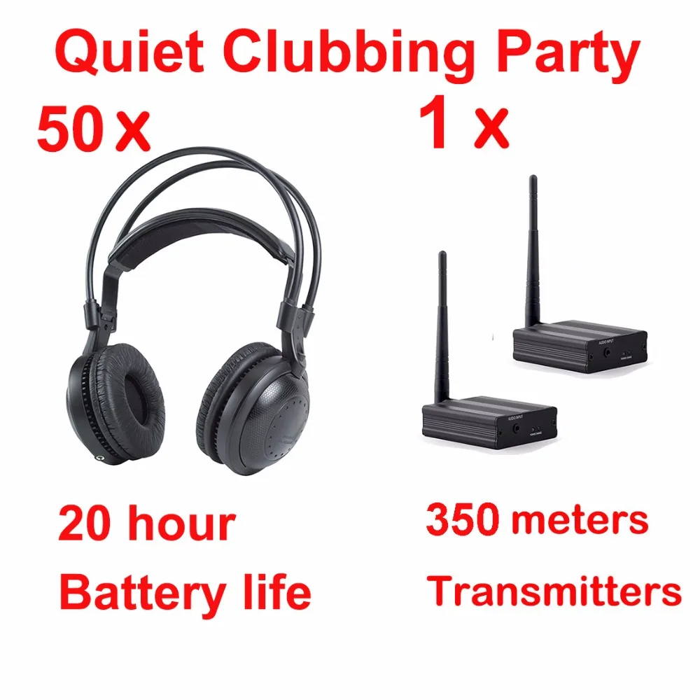 

500m Professional Silent Disco RF Headphones - Quiet Clubbing Party Bundle (50 Classical Wireless Receivers + 1 Transmitter)