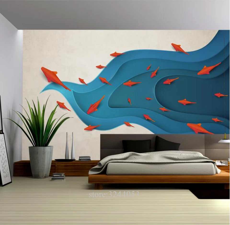 Interior Wallpaper Modern Minimalistic Abstract Fish Kids Wallpaper Murals Wall Art Ideas for Bedroom Sitting Room Decor Kitchen