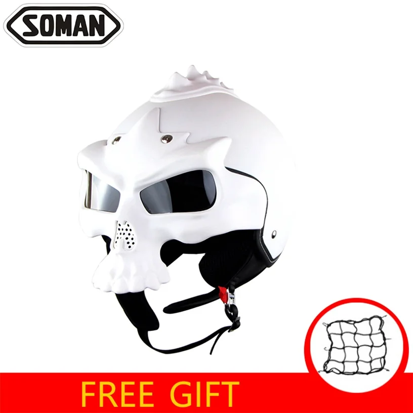 SOMAN SM689 персонализированные мотоциклетные призрак мотоциклетный шлем Двойные линзы винтажные Capacetes Moto череп Casco Ретро шлем - Цвет: white