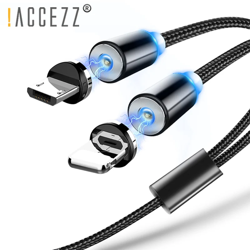 ! 2 в 1 Магнитный зарядный кабель ACCEZZ для iphone 7 8 XS MAX X Micro USB Type C Samsung Huawei Xiaomi