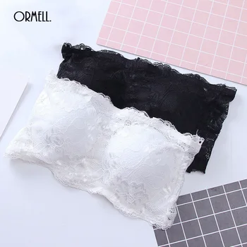 

ORMELL Sexy Lace Gather Strapless Bralette Femme 2018 Korean Style Solid Color White Black Tube Top Strapless Bars Women Summer
