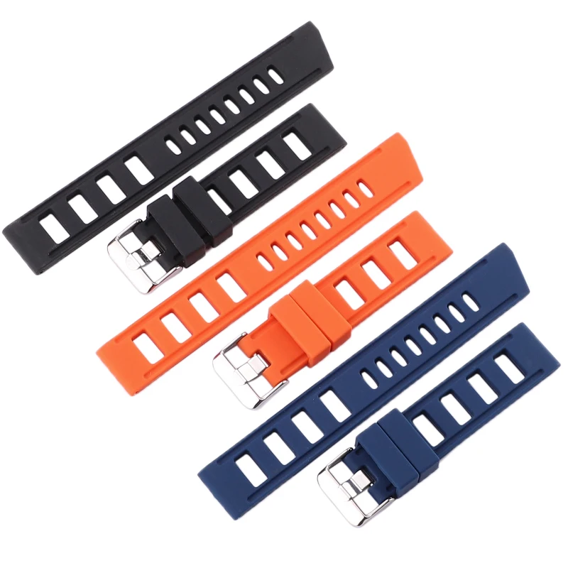 Резиновые Ремешки для наручных часов браслет 20 мм 22 мм оранжевый синий черный для женщин и мужчин водонепроницаемый мягкий силиконовый ремешок с полированной пряжкой
