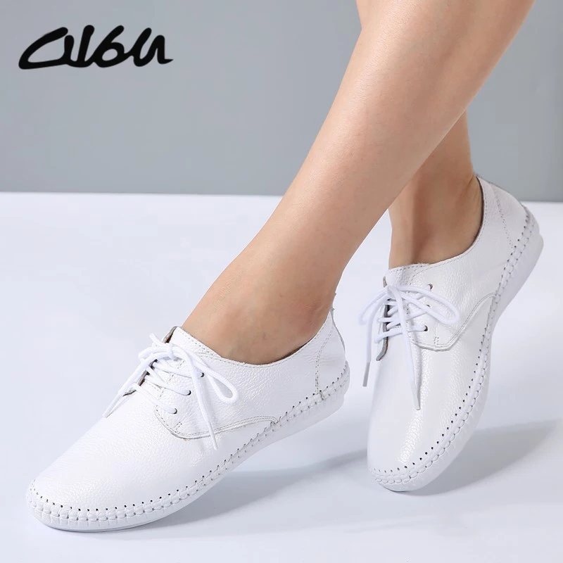 

O16U Summer women Espadrilles ballet flats shoes Leather Lace-up soft comfortable ladies casual shoes peach white black B16