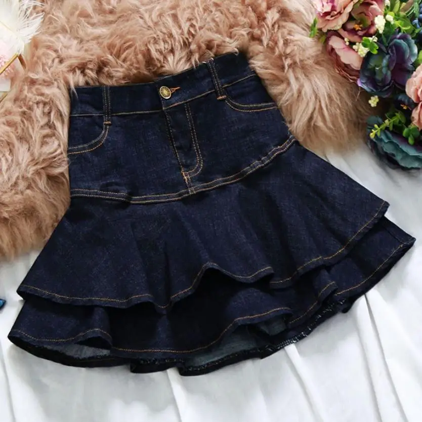 Джинсовая юбка для торта весенние и летние женские с высокой талией А-силуэта мини meimard расклешенные джинсы юбка - Цвет: dark blue