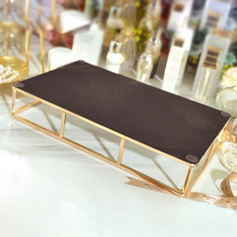 

Wholesale Gold Mirror Tray Perfume Vanity Metal jewelry Organizer Makeup Tray