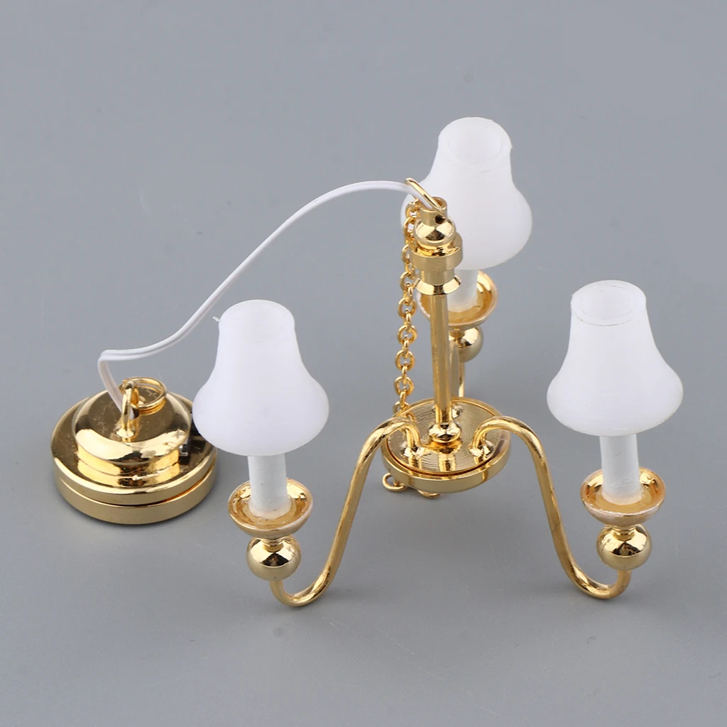 1/12 Dollhouse Miniature Ceiling Lamp Model That Lights Up W/ Lampshade Furniture Lights Electric Battery Operated  Lamp Model