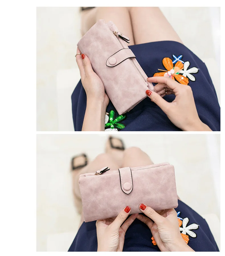 MJ Women Leather Wallets Matte PU Leather Long Wallet Lady's Brand Design Bi-Fold Clutch Purse Coin Pocket Multiple Card Holder (10)