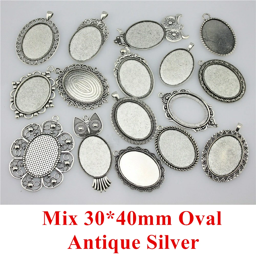 Mix 30x40mm Silver 100 грамм, смешанный дизайн, камея, кабошон, Базовая установка, аксессуары для ювелирных изделий, фурнитура и компоненты для изготовления ювелирных изделий - Цвет: Mix 30x40mm Silver