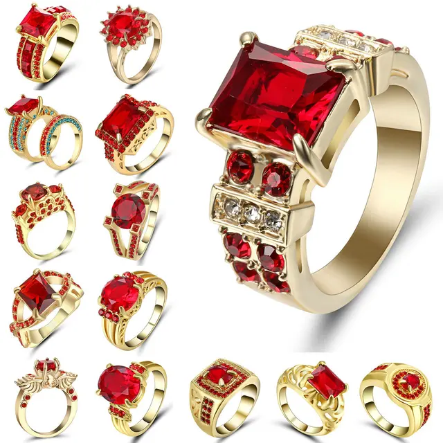 Engagement Rings Red Cubic Zirconia Gold Filled colour Rings Luxurious Jewelry W Engagement Rings Red Cubic Zirconia Gold Filled colour Rings Luxurious Jewelry W