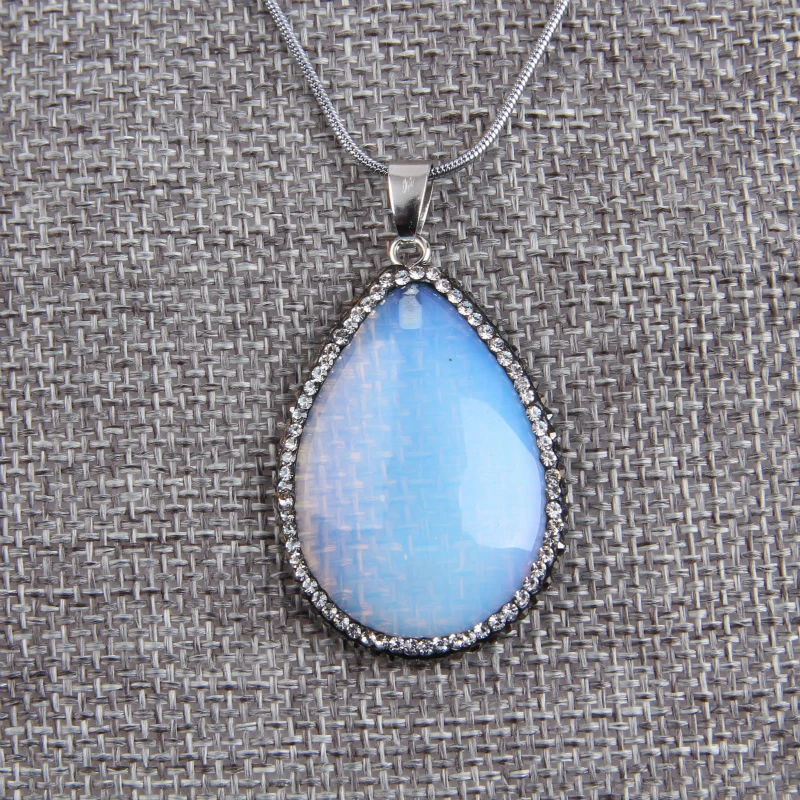 

Natural Water Teardrop Drop Opal Pendants for Necklace Stone Crystal Rhinestone Paved Jewelry