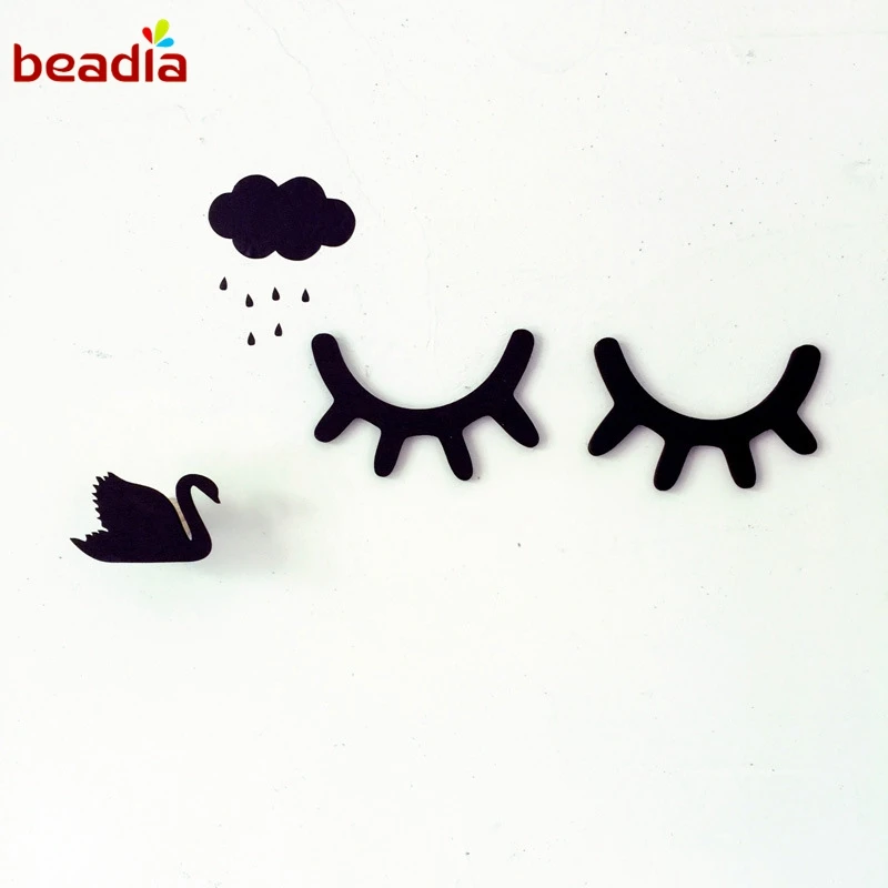 New Style Cute Wood 3D Eyelash Wall Decor Eye lash Stick Children Kids Baby Room Background Sticker Home Decoration | Дом и сад