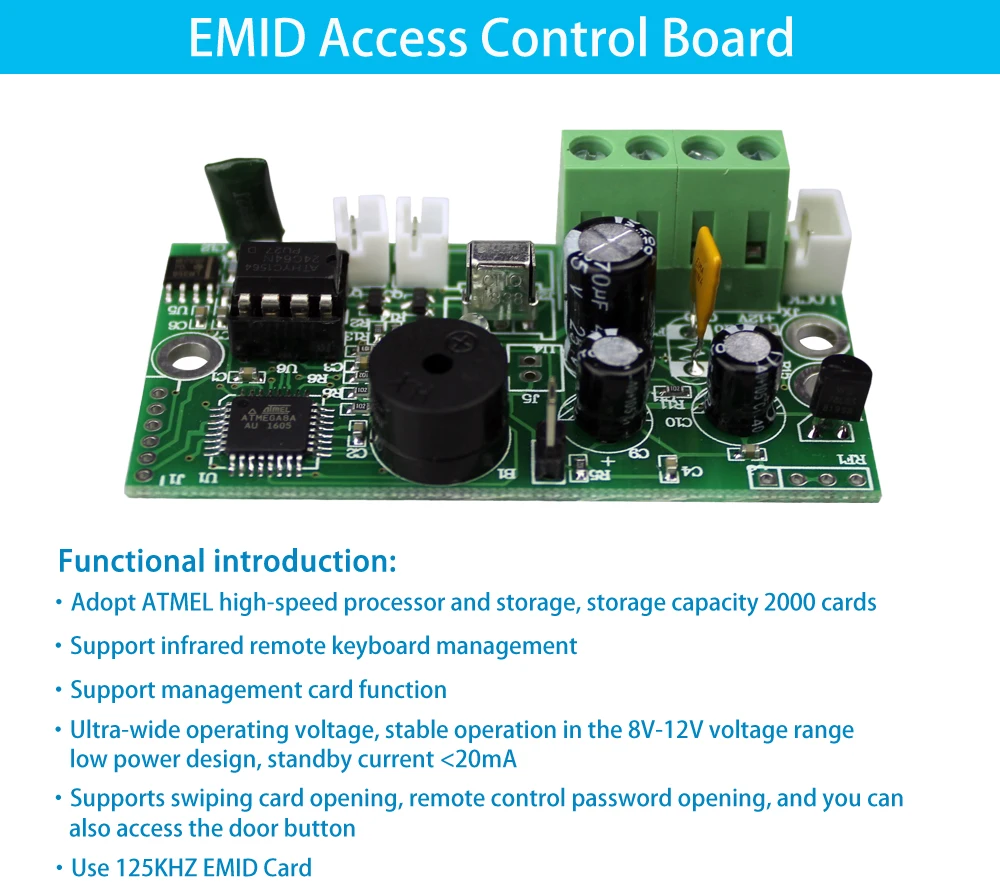 EMID плата управления доступом 125 кГц RFID Встроенная плата управления DC12V нормально Закрытая плата управления