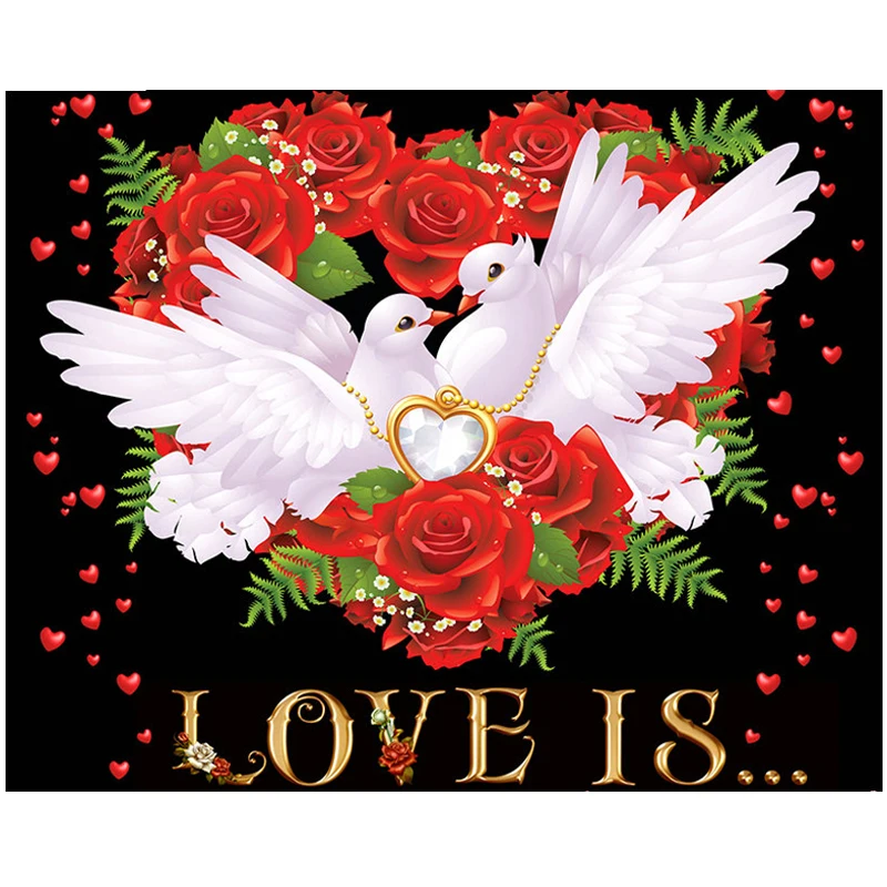 1PC Doves Red Rose Love Heart 5D Diamond Painting Embroidery Cross Stitch Decor