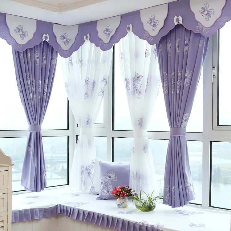 

Korean Pastoral Cotton Linen Embroidery Curtains for Living Dining Room Bedroom.